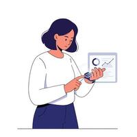 Person using smartwatch to analyze data in flat illustration vector
