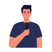 Man holding a microphone in flat design style illustration vector
