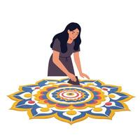 Woman creating intricate mandala design in flat style art vector