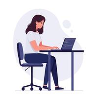 Woman Coding at Desk in Flat Minimal Style Art vector