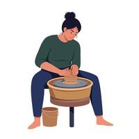 Pottery creation process with hands shaping clay in minimal art vector