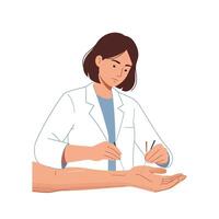 Acupuncturist performing treatment with needles in a flat design art vector
