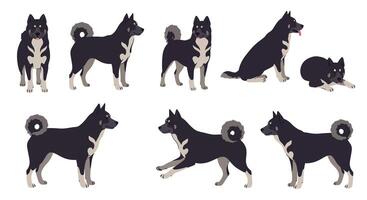 Detailed illustration of playful dogs in various poses and expressions in flat style art vector