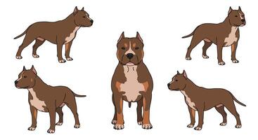 Detailed illustration of five playful dogs in various poses showcasing a flat design style vector