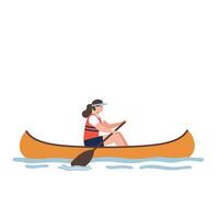 Woman paddling in a canoe with a flat style illustration vector