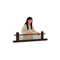 Woman interacting with a fence in flat, minimal illustration vector
