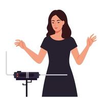 Woman with Tool Demonstrating Action in Flat Minimal Art vector