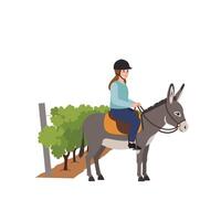 Person riding donkey with vineyard background in flat illustration vector