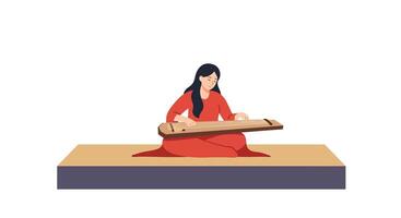 Woman playing a traditional string instrument in minimal flat art vector