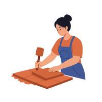 Crafting with a hammer in a flat minimal art style illustration vector
