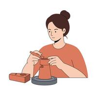 Person sculpting clay with tools in minimal flat design illustration vector