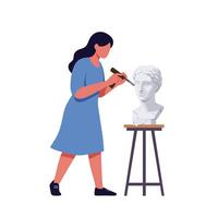 Sculptor working on a marble bust in flat art style vector