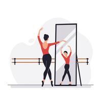 Ballet dancer practicing in front of mirror in minimal art vector