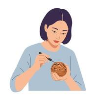 Woman sculpting intricate details in clay using a fine tool in flat art vector