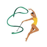 Elegant rhythmic gymnast performing a graceful routine in minimal art vector