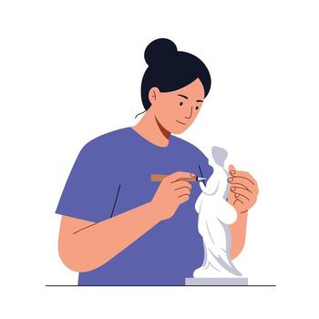 Sculptor creating a detailed statue in minimal flat design art vector