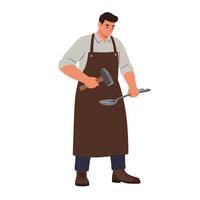 Craftsman creating utensils with tools in minimal flat art vector