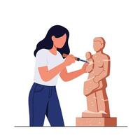 Sculpture artist shaping figure with tools in flat art vector