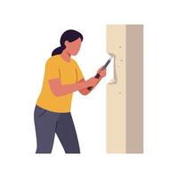 Craftsperson chiseling wood with precision in flat design art vector