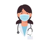 Medical professional with stethoscope wearing mask in flat art vector