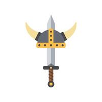 Viking helmet and sword in flat design style art ais vector