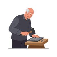 Elderly craftsman working with tools in a minimal style illustration vector