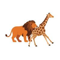 Lion and Giraffe Walking Together in a Flat Minimal Art Style vector