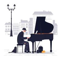 A man playing piano in urban setting with flat design style art vector