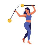 Woman performing dynamic movement with props in flat illustration vector
