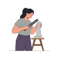 Sculptor working on a detailed stone statue in flat art vector