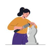 Sculptor working on statue in flat design style art vector