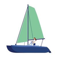 Sailboat with Green Sail in Flat Design Art vector