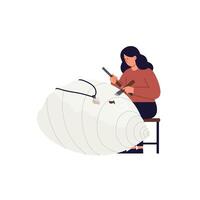 Artisan sculpting large shell with tools in flat illustration vector