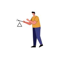 Person striking a triangle with a stick in flat art vector