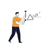 Person playing a triangle instrument in a flat minimal illustration vector