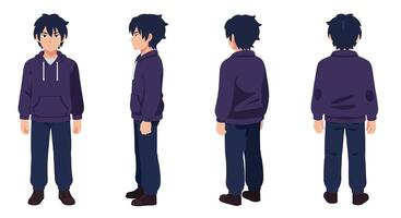 Character design showing multiple angles in flat style art vector
