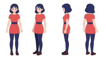 Character design showcasing different angles in flat style illustration vector