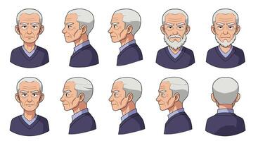 Detailed character transformation in flat style art showcasing aging process and emotional change vector