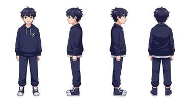 Character design showcasing front, side, back views in flat art style illustration vector