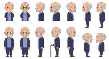 Character design progression of an elderly man in flat art style vector