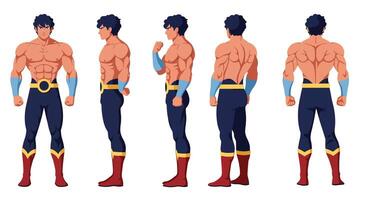 Strong male character showing different poses in minimal illustration vector
