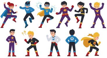 Colorful superhero characters in dynamic poses with flat design style art vector