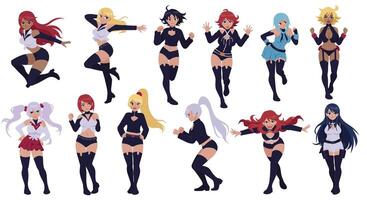 Dynamic poses of diverse characters in flat style art vector
