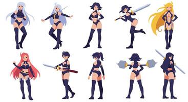 Character design showcasing dynamic poses in flat illustration style vector