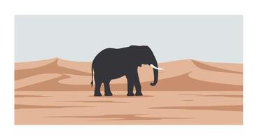 Elephant standing in desert landscape with flat minimal design art vector