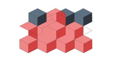 Colorful geometric cubes transition from scattered arrangement to organized stack in flat art vector
