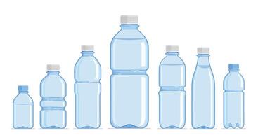 Various sizes of plastic water bottles in a flat and minimal illustration vector