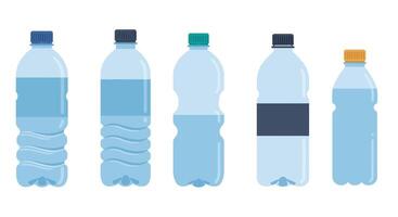 Water bottle design evolution in flat minimal art style showcasing five distinct variations vector