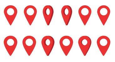 Red location pins changing shape in flat design art vector