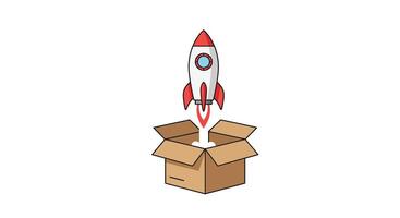 Rocket launching from a cardboard box in flat style art vector